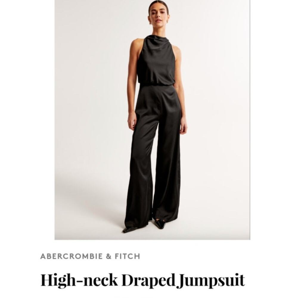 Abercrombie & Fitch High Neck Draped Black Jumpsuit Size S